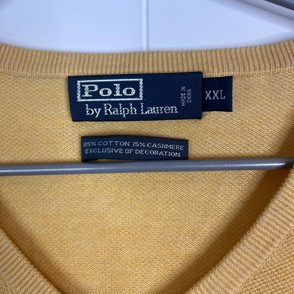 Polo by Ralph Lauren Yellow Cashmere Blend Vneck Sweater SZ XXL - Picture 2 of 5